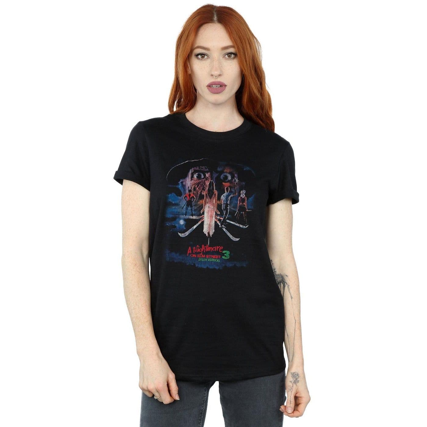 A Nightmare On Elm Street Women's Dream Warriors Cotton Boyfriend T-Shirt in Black | Size: Small