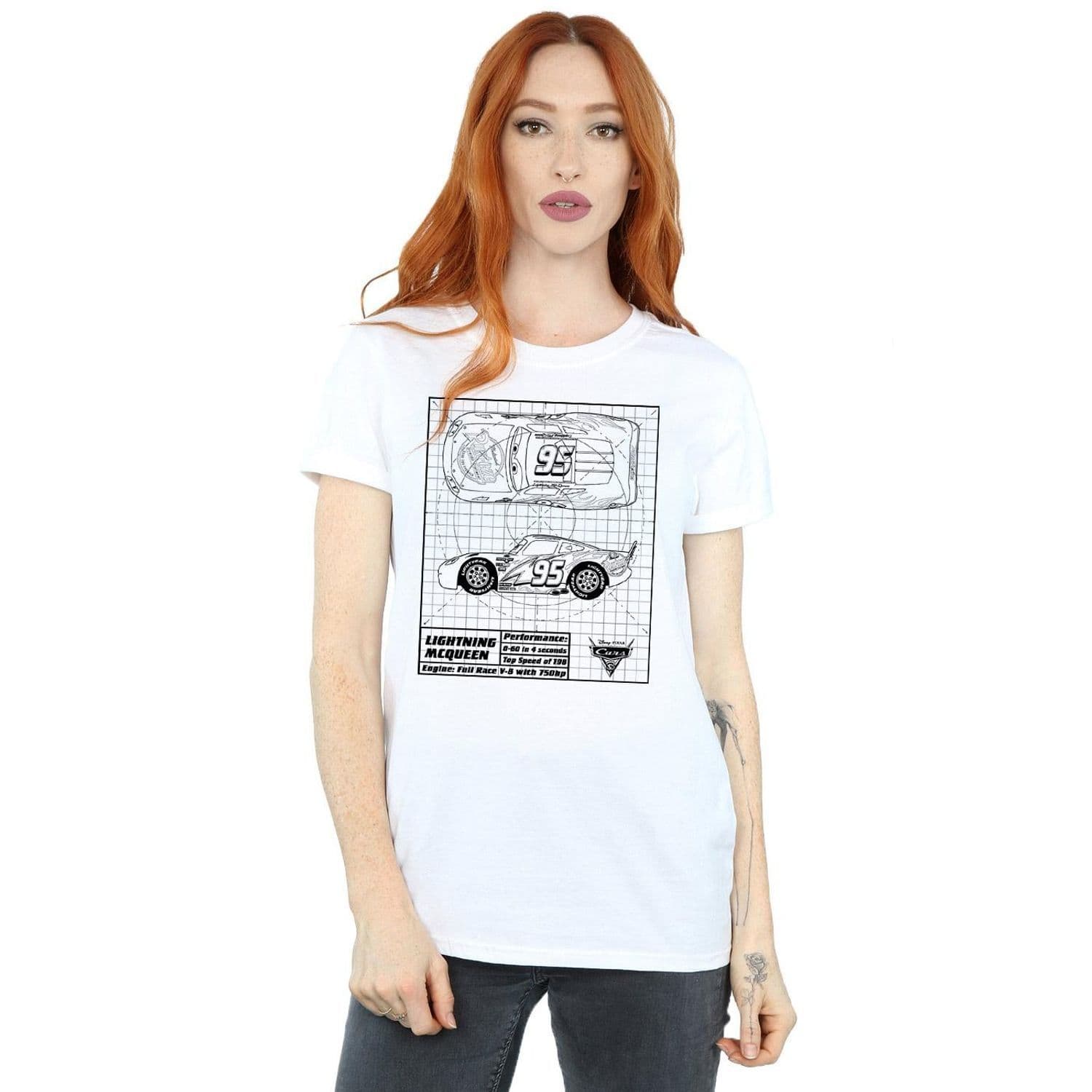 Cars Lightning McQueen Blueprint Cotton Boyfriend T Shirt