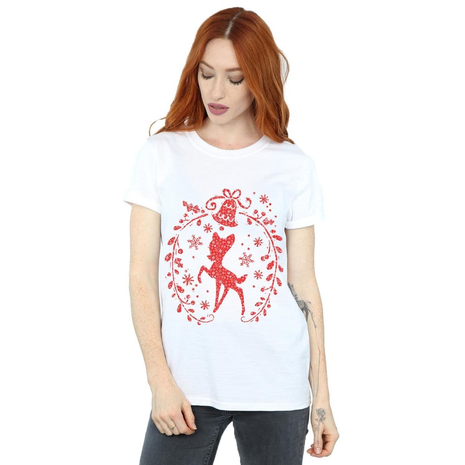 Bambi Christmas Wreath Cotton T Shirt