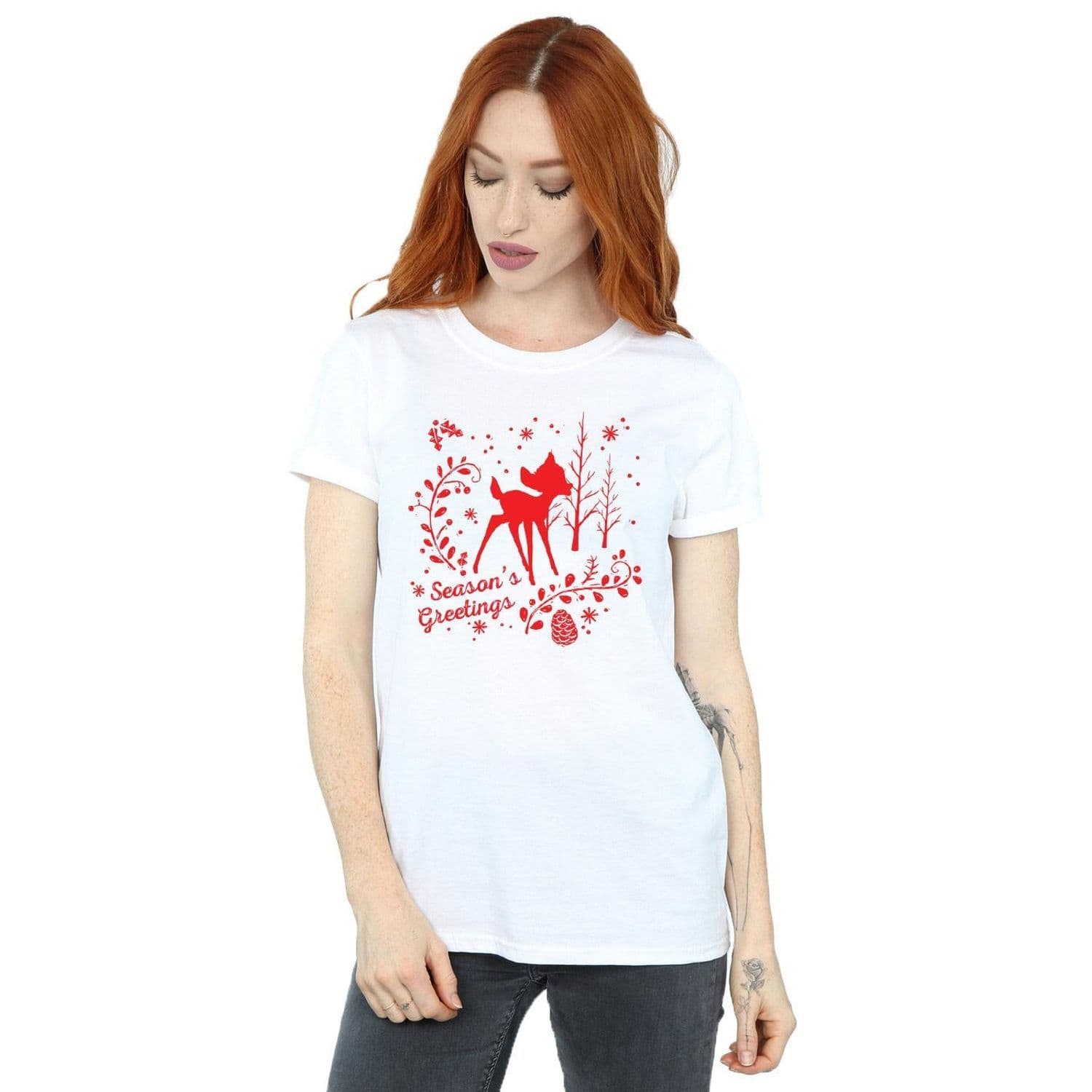 Bambi Christmas Greetings Cotton Boyfriend T Shirt
