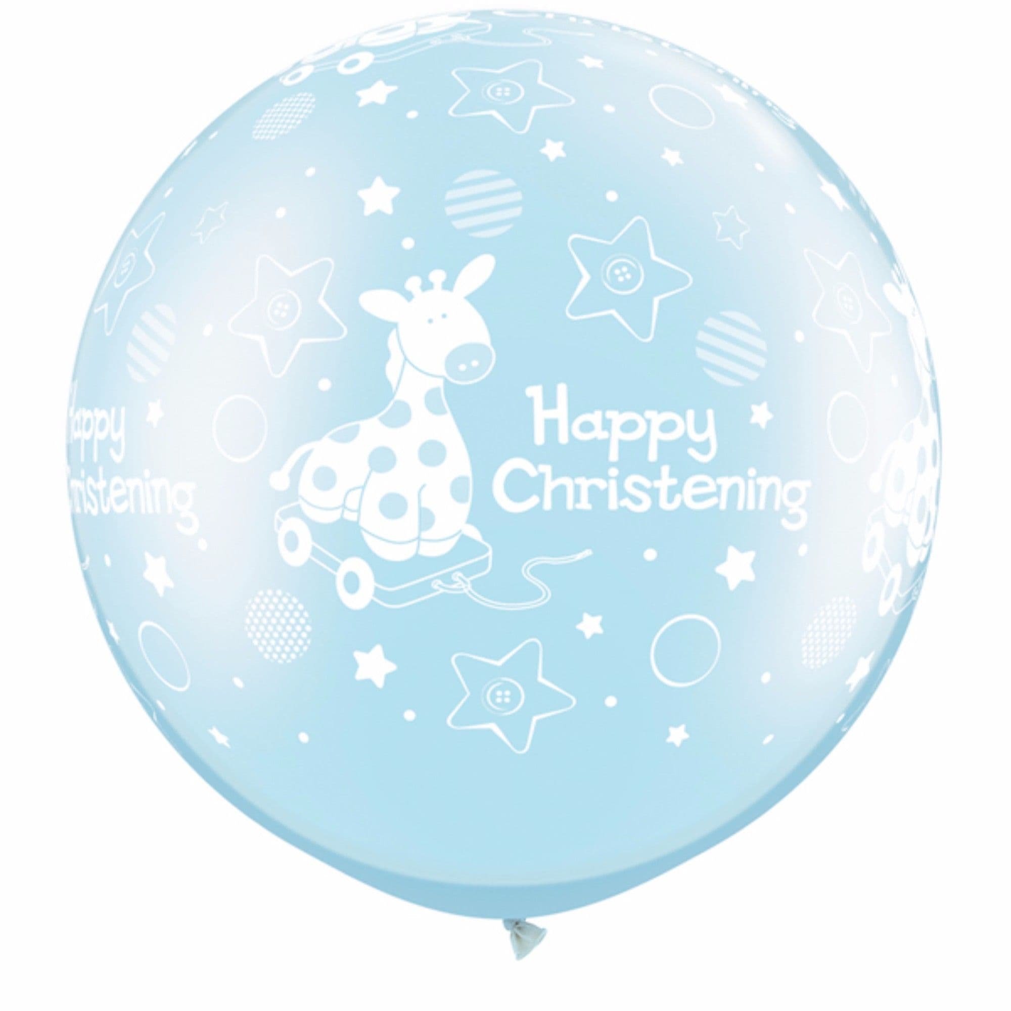 Happy Christening Cute Giraffe Design Pearl Latex Balloons Pack 2