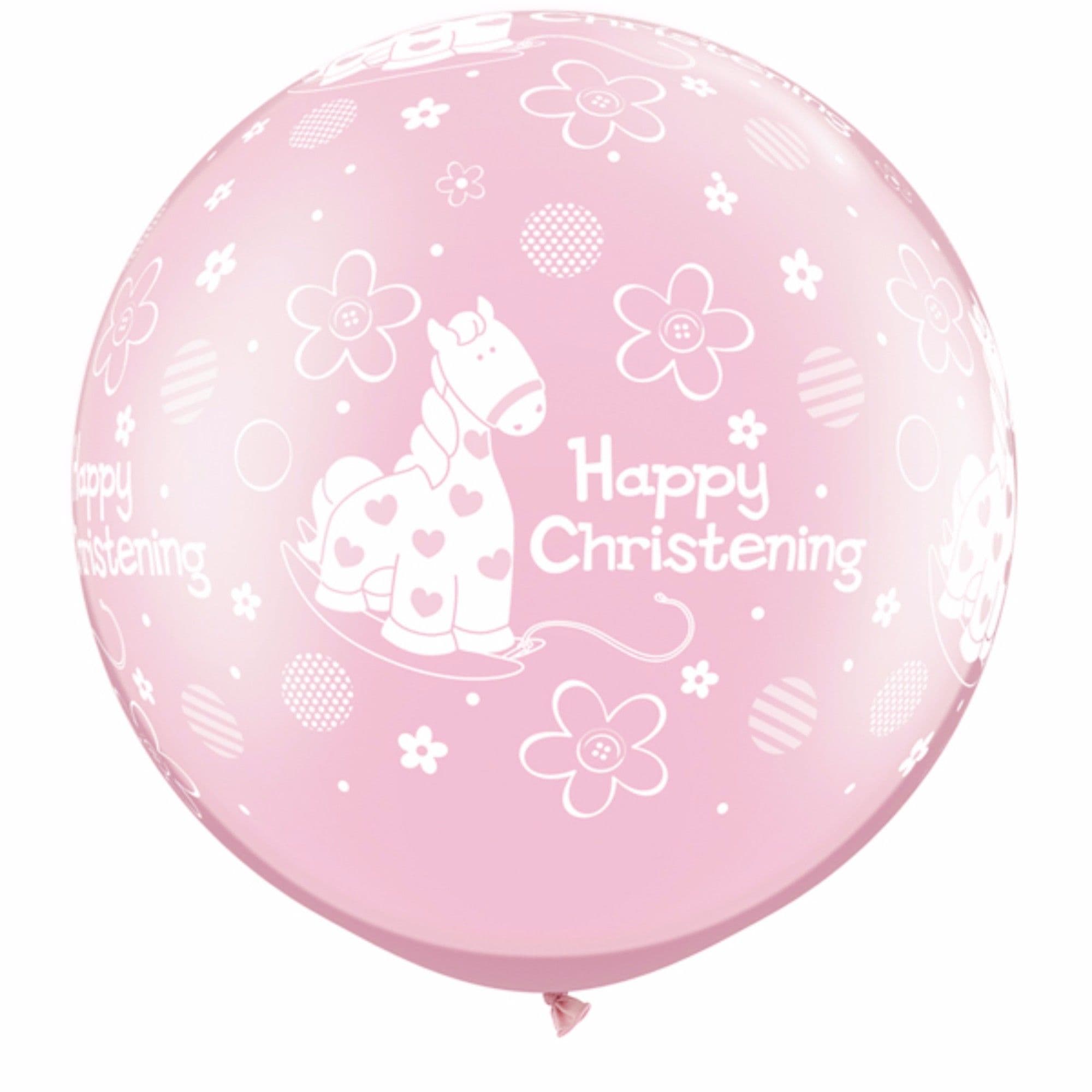 Happy Christening Cute Pony Design Pearl Latex Balloons Pack 2