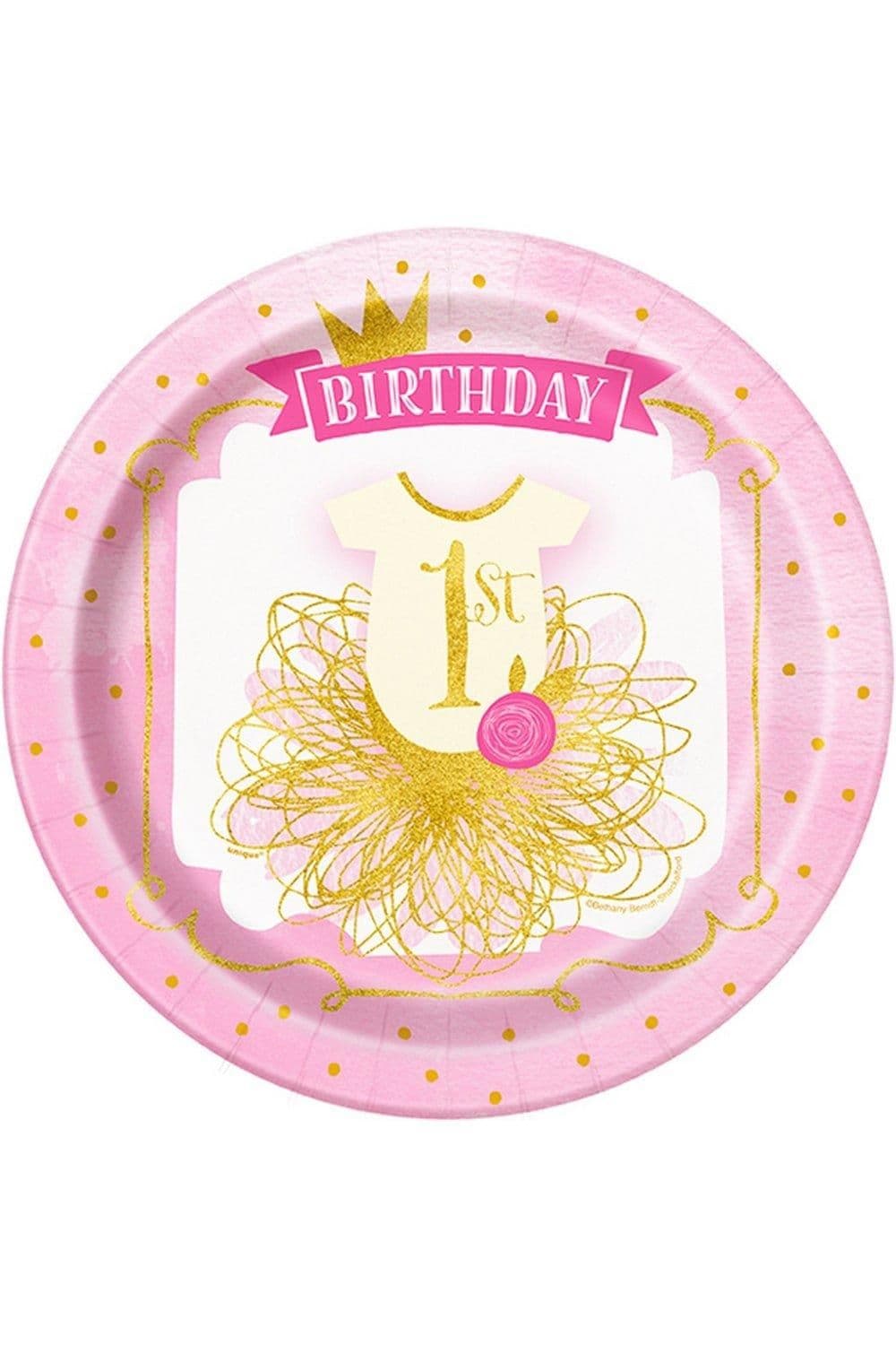 Gold 1st Birthday Paper Plates