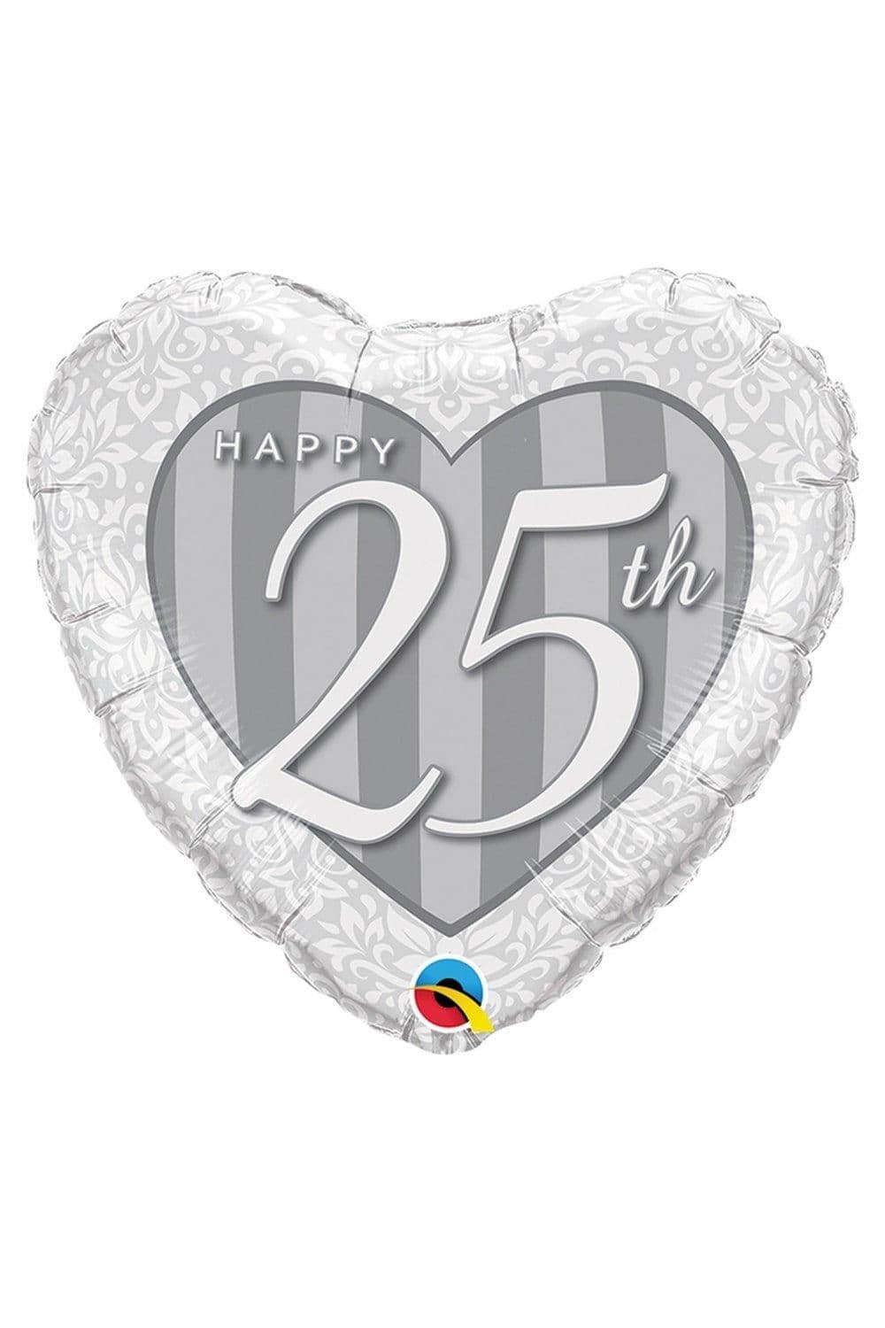 18 Inch Happy 25th Damask Heart Foil Balloon