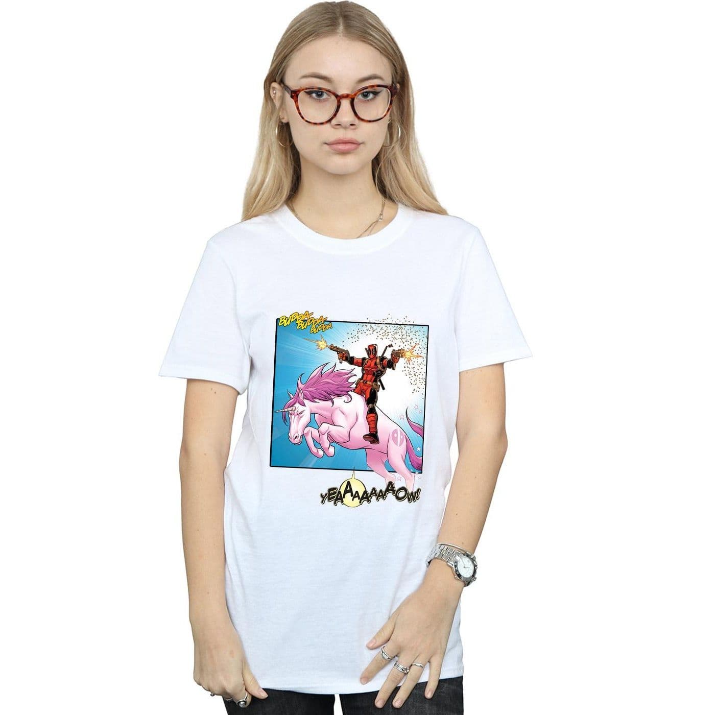 Marvel Women's Deadpool Hey You Cotton Boyfriend T-Shirt in White | Size: Medium