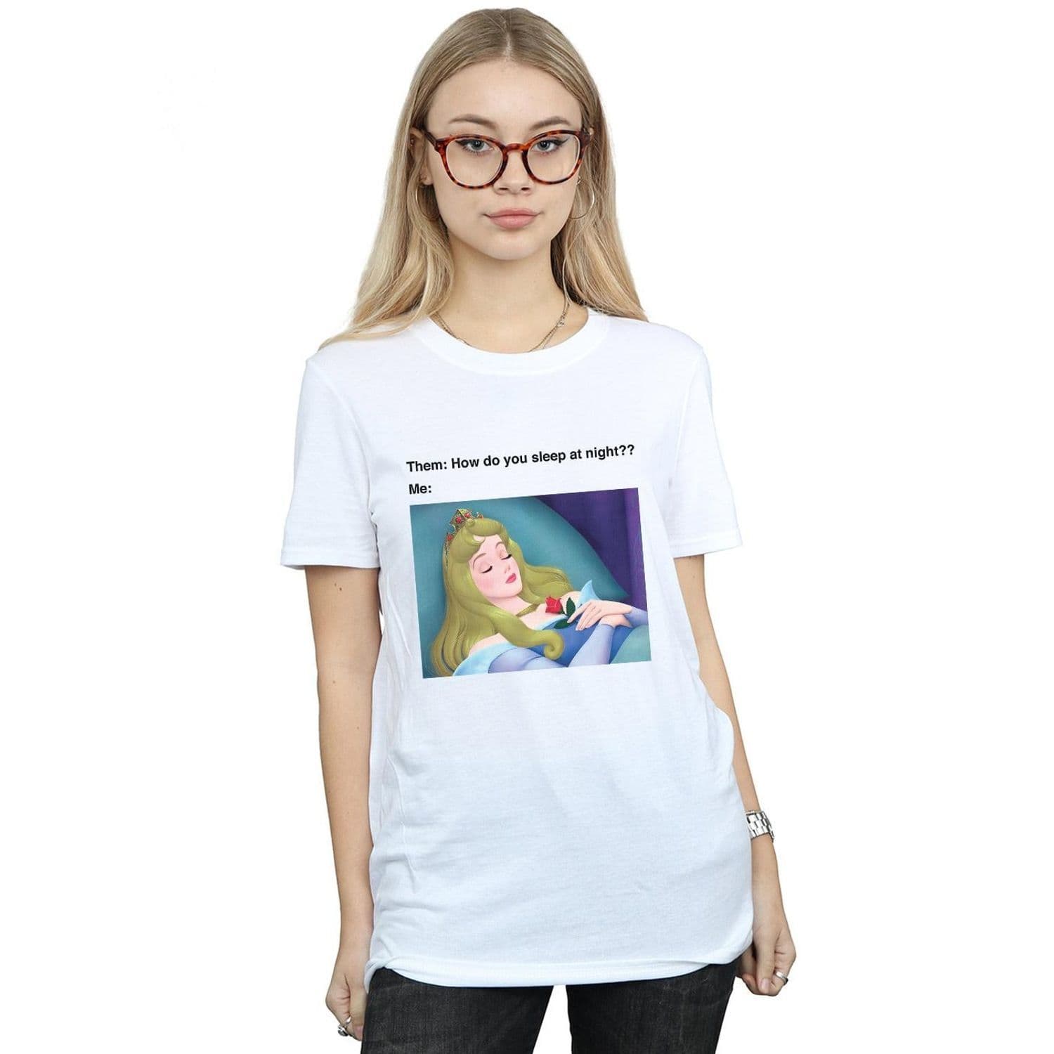 Sleeping Beauty Meme Cotton Boyfriend T Shirt