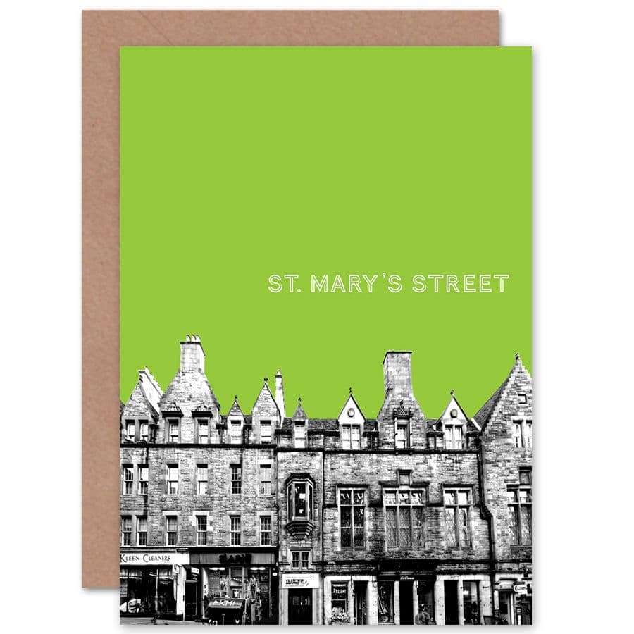 St Mary Street Edinburgh Landmark Green Greetings Card