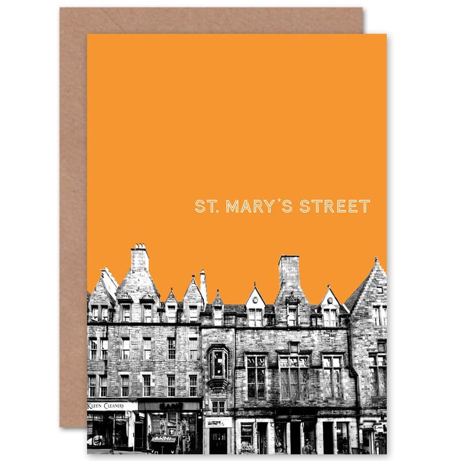 St Mary Street Edinburgh Landmark Orange Greetings Card