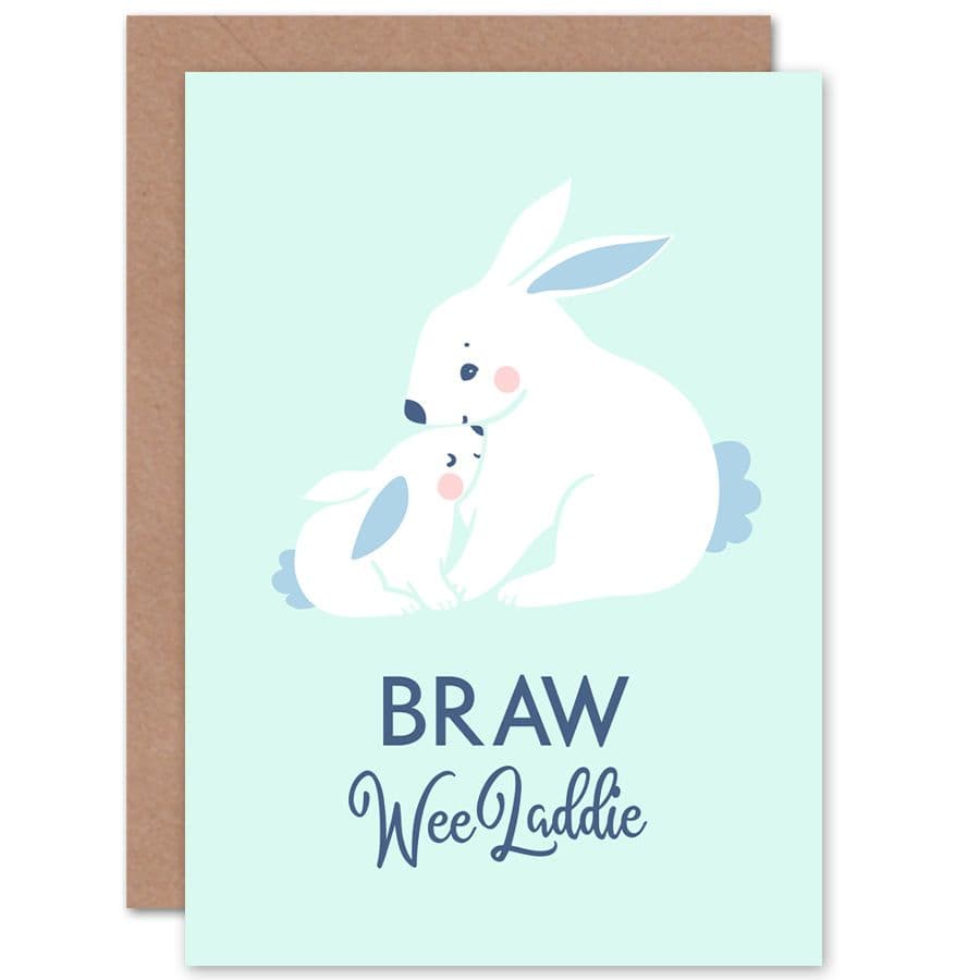 Braw Wee Laddie New Baby Boy Scottish Rabbit Bunny Greetings Card