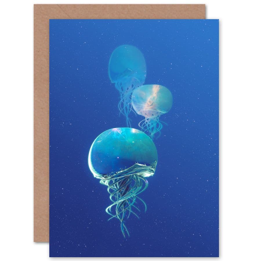 Celestial Galaxy Stars Jellyfish Combined Greetings Card