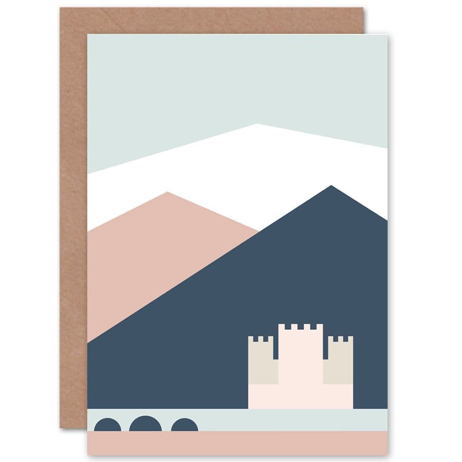 Pastel Geometric Eilean Donan Castle Greetings Card