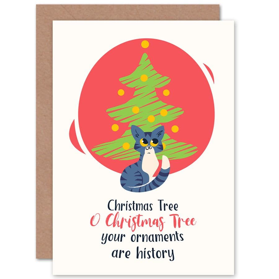 Naughty Kitty Tree Ornaments Greetings Card