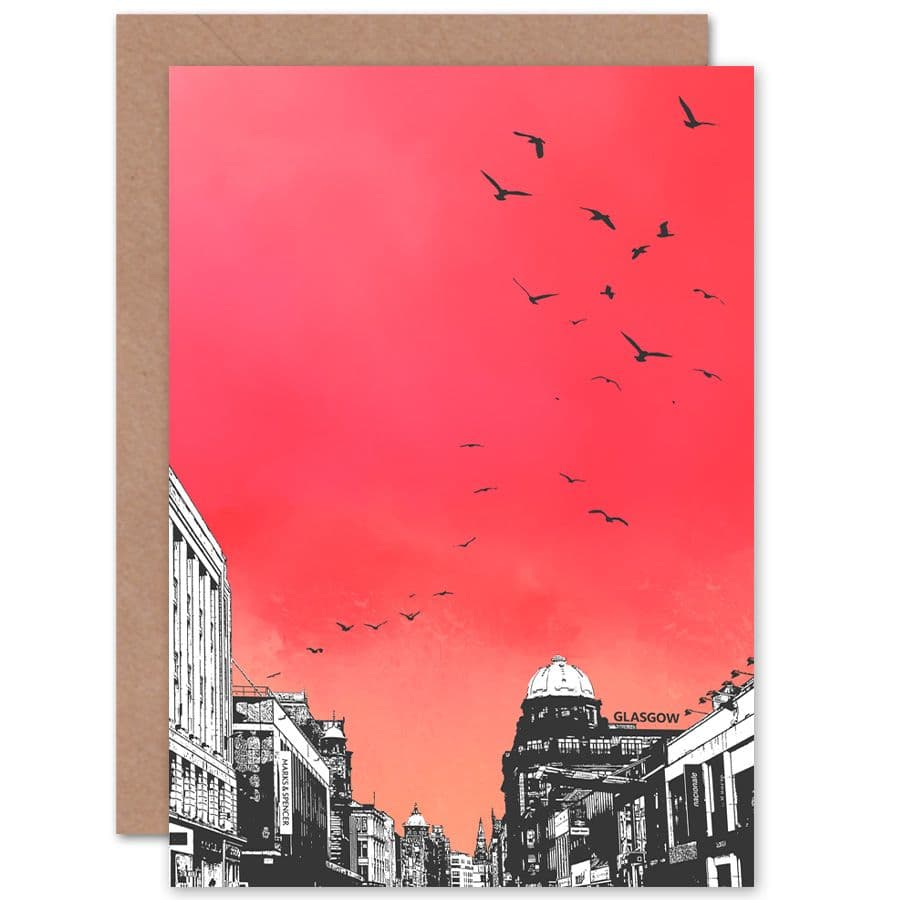 Rooftop Birds Glasgow Greetings Card