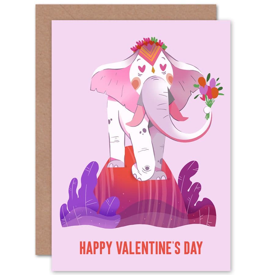 Elephant Flower Valentines Greetings Card