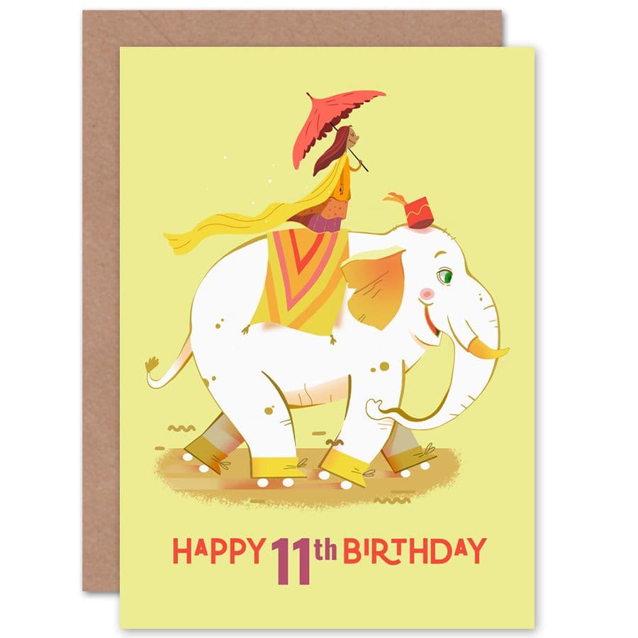 Elephant Skates 11th Birthday Greetings Card