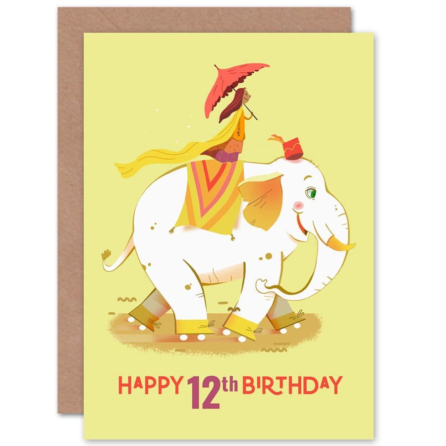Elephant Skates 12th Birthday Greetings Card