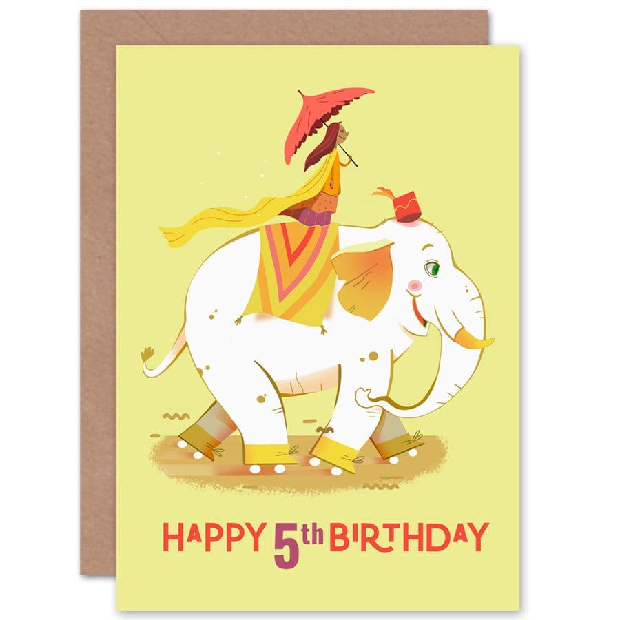 Elephant Skates 5th Birthday Greetings Card