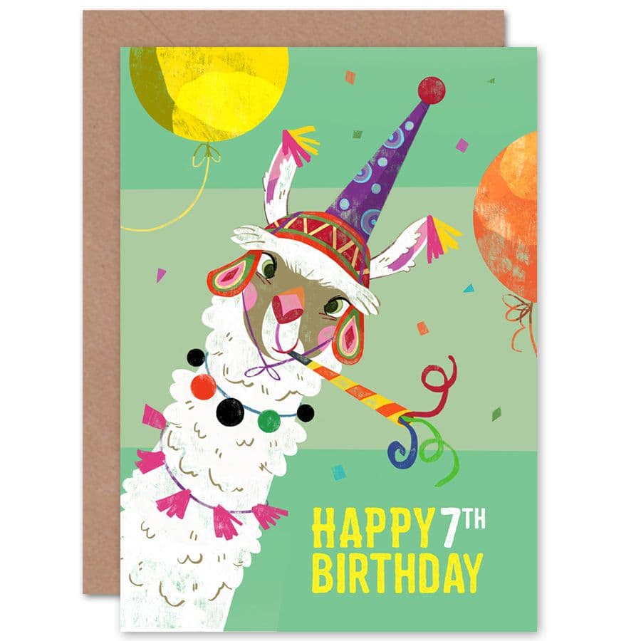 Llama Party 7th Birthday Greetings Card