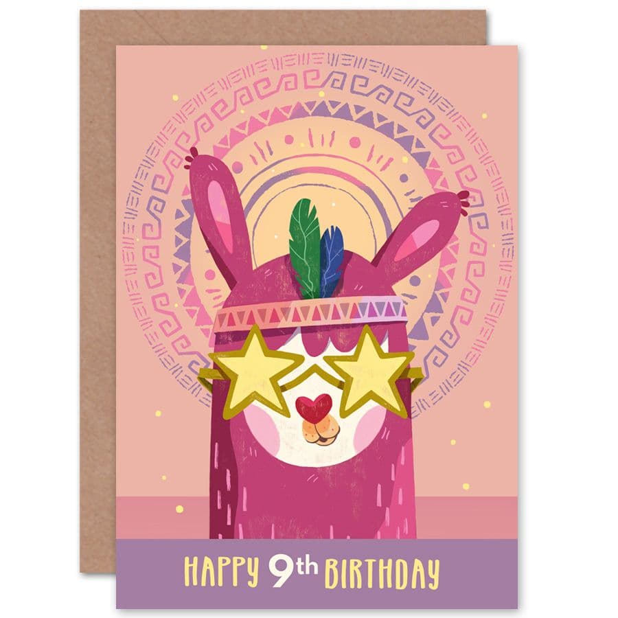 Llama Stars 9th Birthday Greetings Card