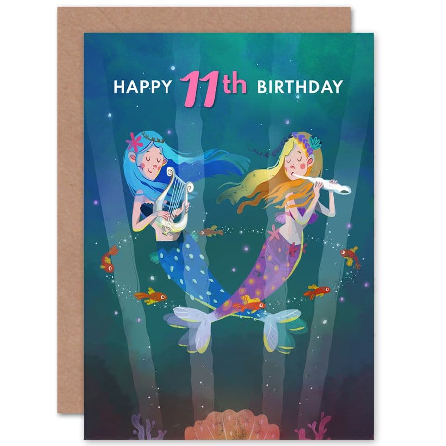 Mermaid Music Birthday 11th Greetings Card