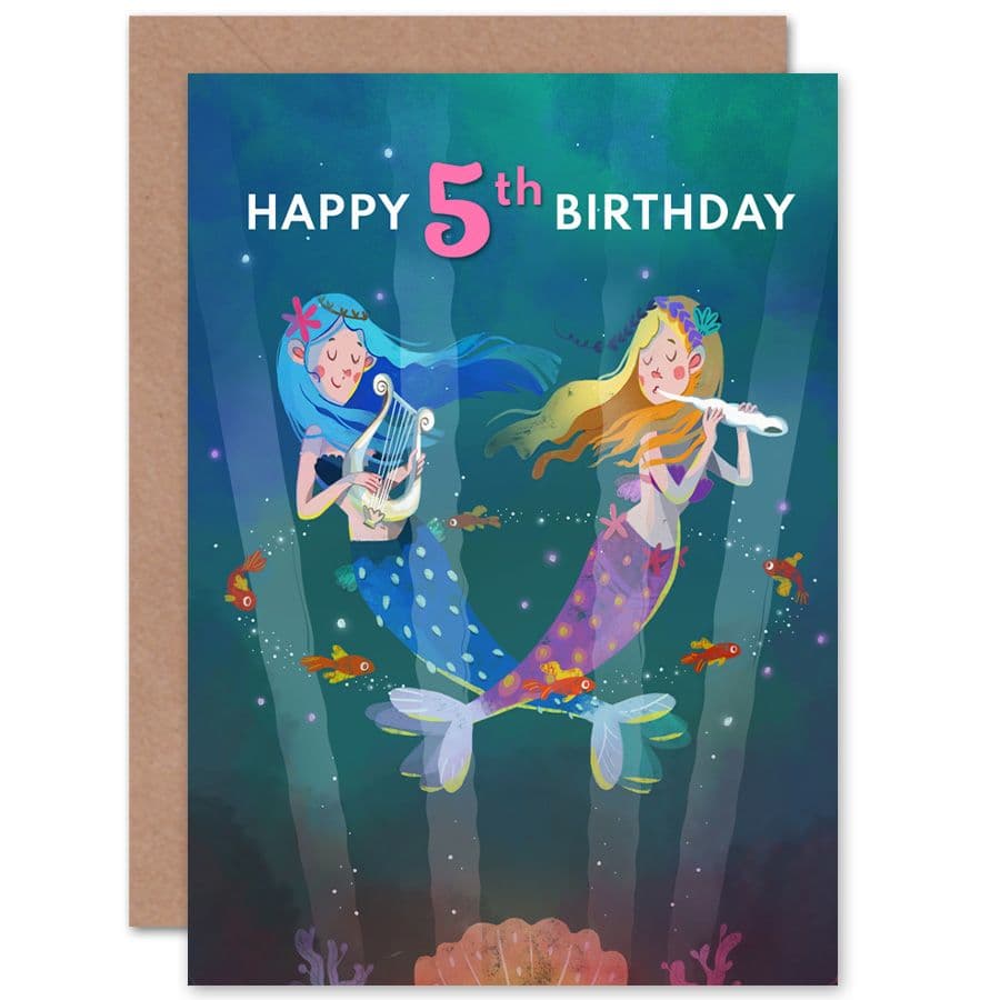 Mermaid Music Birthday 5th Greetings Card