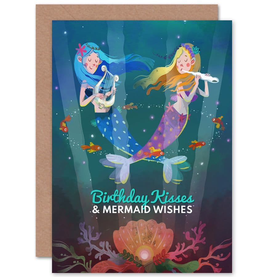 Mermaid Music Birthday Wishes Kisses Greetings Card