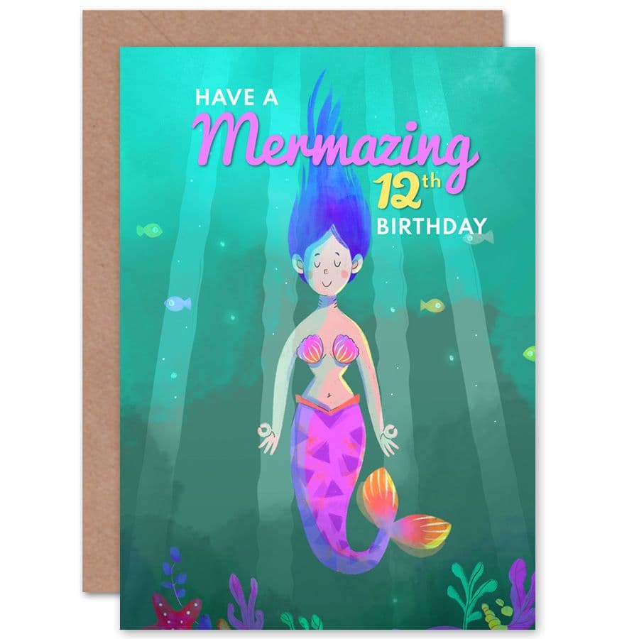 Mermaid Pink Mermazing 12th Birthday Greetings Card