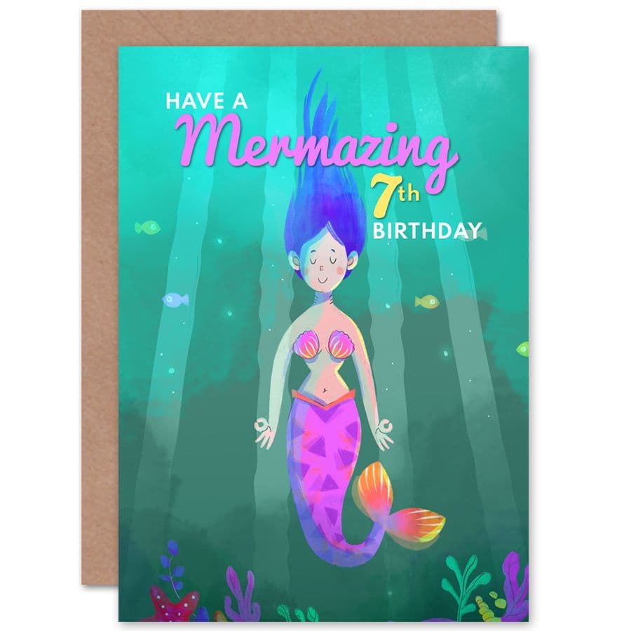 Mermaid Mermazing 7th Birthday Greetings Card