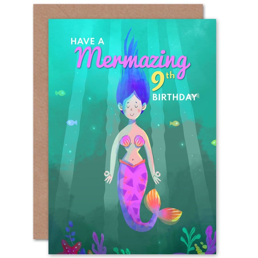 Mermaid Pink Mermazing 9th Birthday Greetings Card