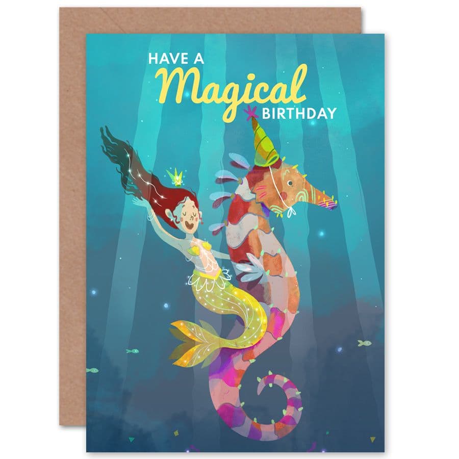 Mermaid Seahorse Magical Birthday Greetings Card