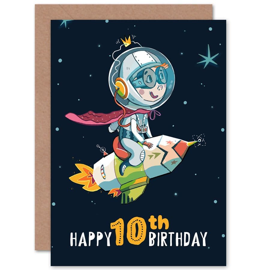 Space Rocket Astronaut 10th Birthday Greetings Card