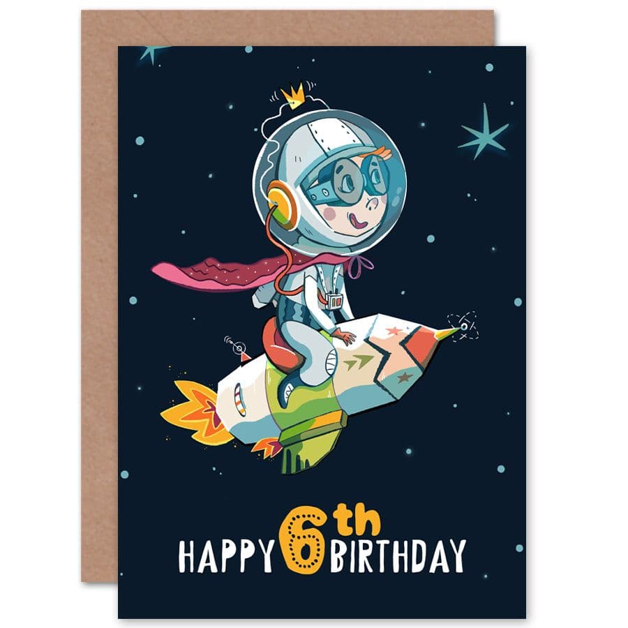 Space Rocket Astronaut 6th Birthday Greetings Card