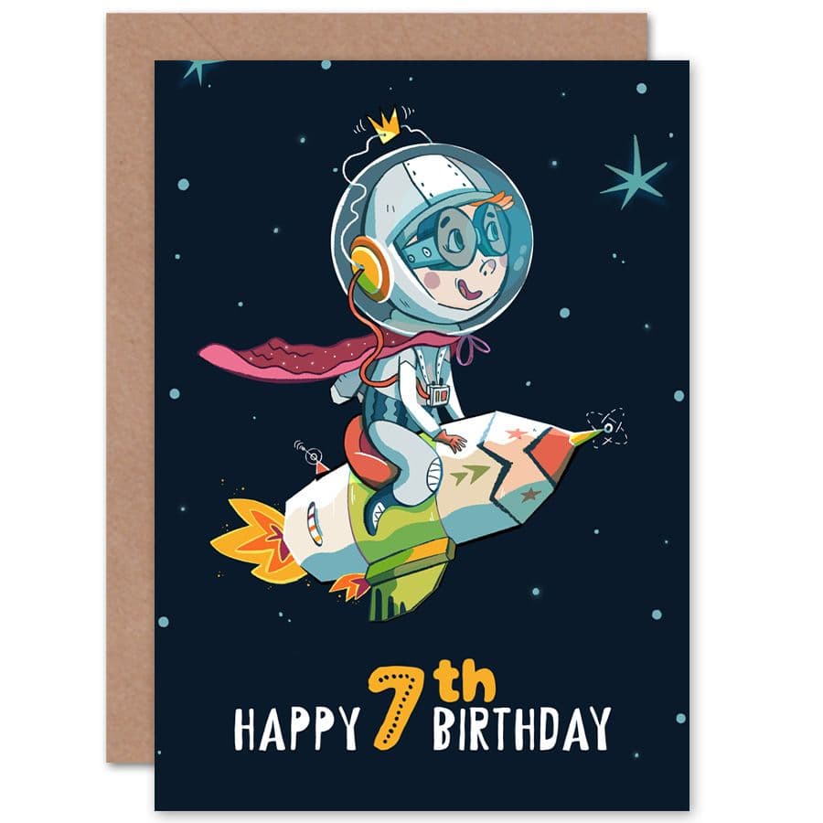 Space Rocket Astronaut 7th Birthday Greetings Card