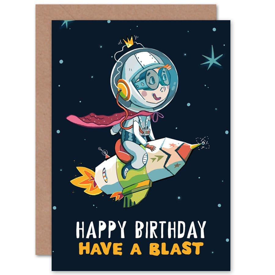 Space Rocket Astronaut Birthday Blast Greetings Card
