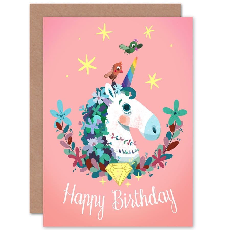 Unicorn Flowers Birthday Greetings Card