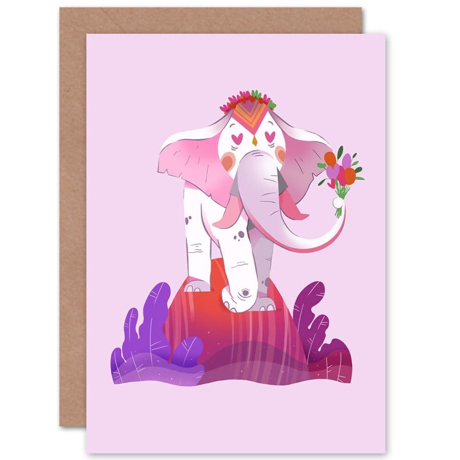 Elephant Flowers Greetings Card