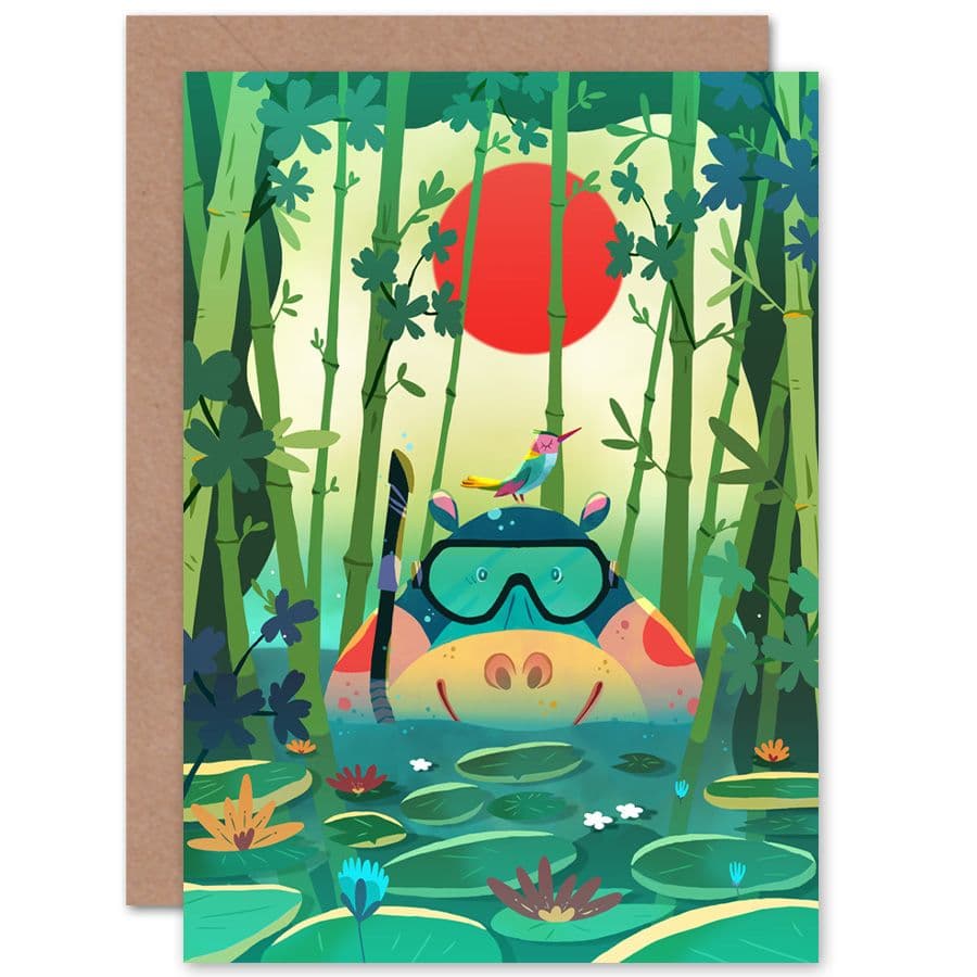 Jungle Animals Hippo Greetings Card