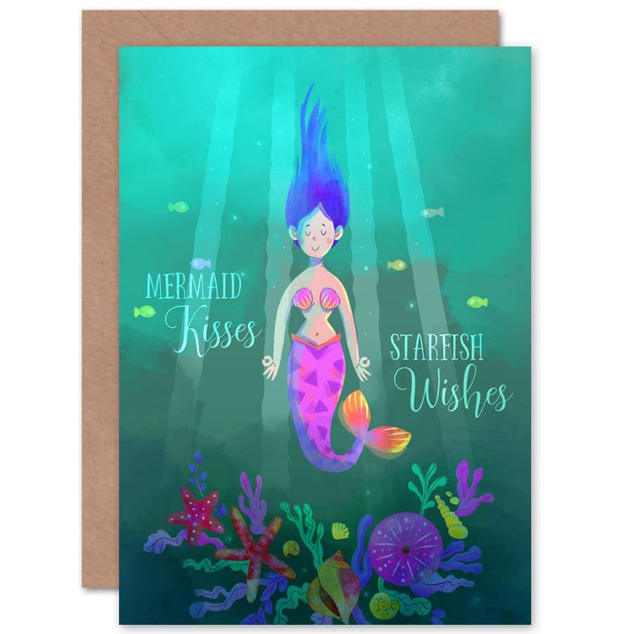 Mermaid Kisses Starfish Wishes Sea Greetings Card