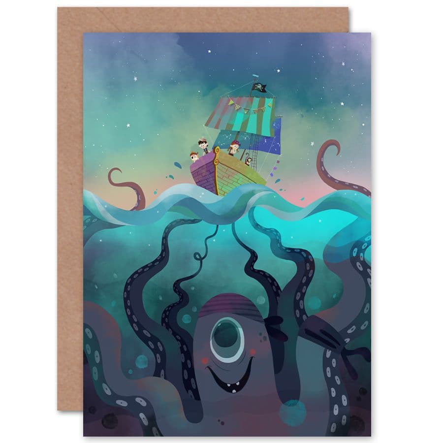 Pirate Ship Octopus Greetings Card