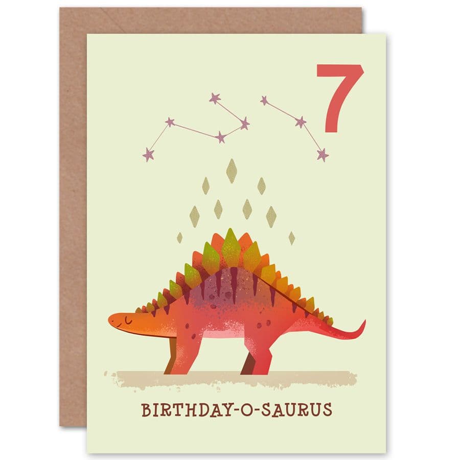 Dinosaur Stegosaurus 7th Birthday Greetings Card