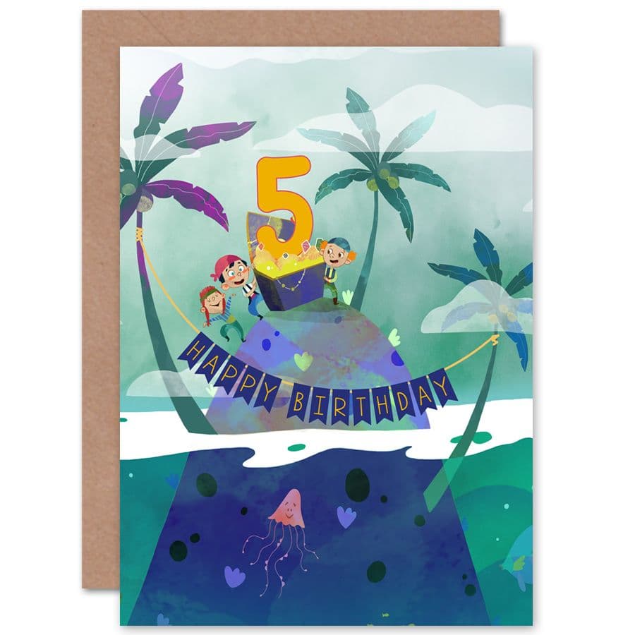 Pirate Treasure 5th Birthday Greetings Card