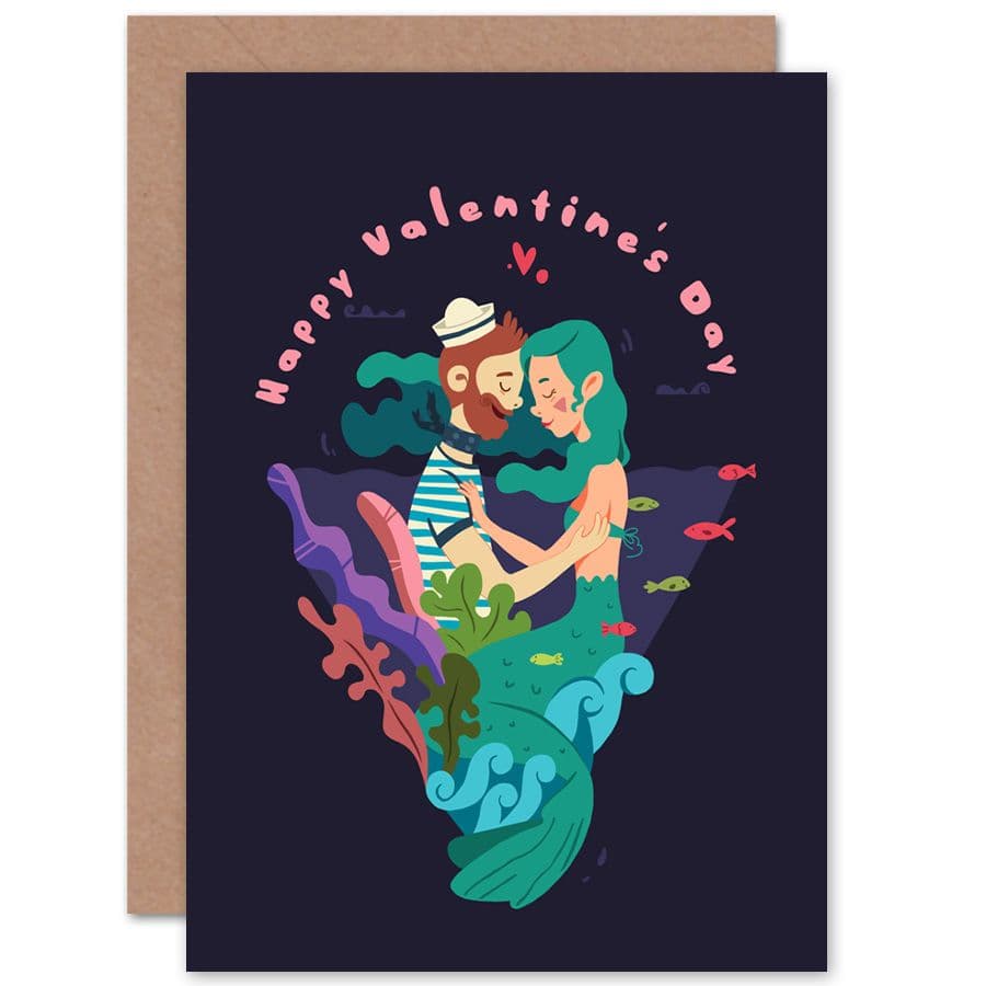 Sailor And Mermaid Valentines Greetings Card
