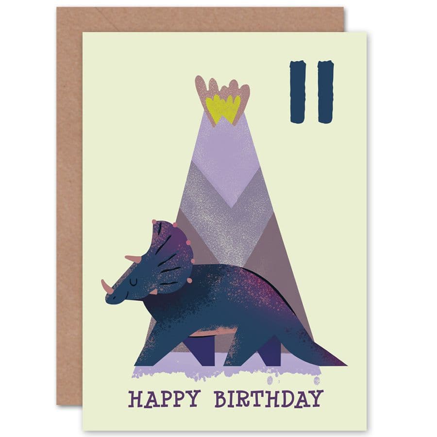 Dinosaur Triceratops 11th Birthday Greetings Card