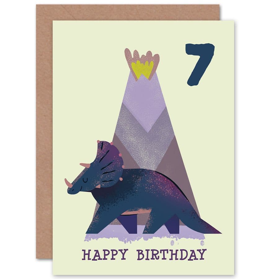 Dinosaur Triceratops 7th Birthday Greetings Card