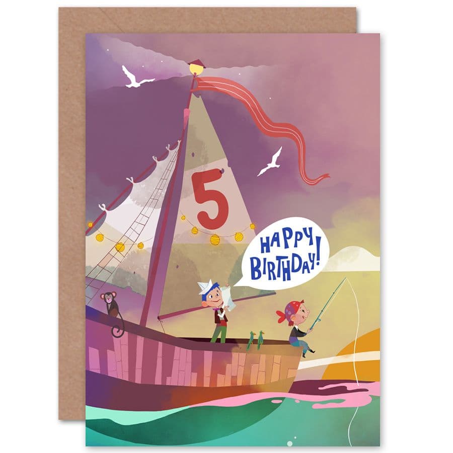 Pirate Map 5th Birthday Greetings Card