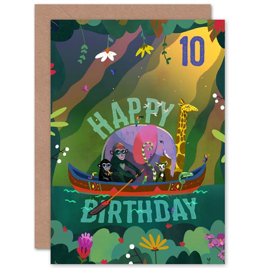 Jungle Boat 10th Birthday Greetings Card