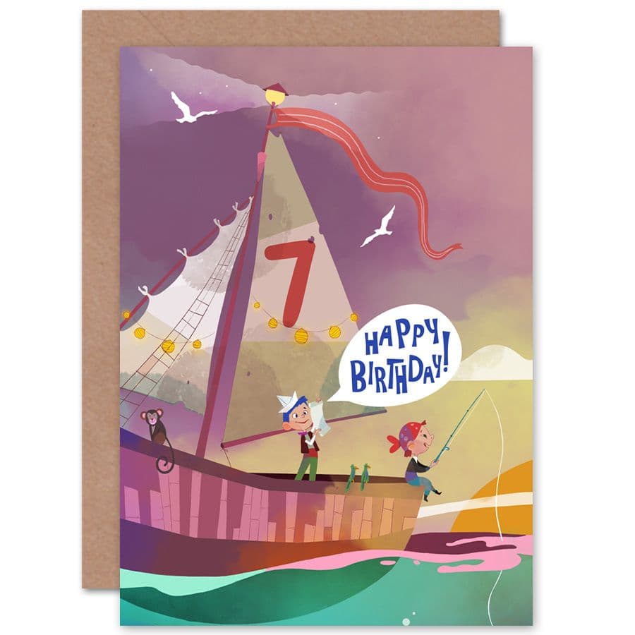 Pirate Map Boys 7th Birthday Greetings Card