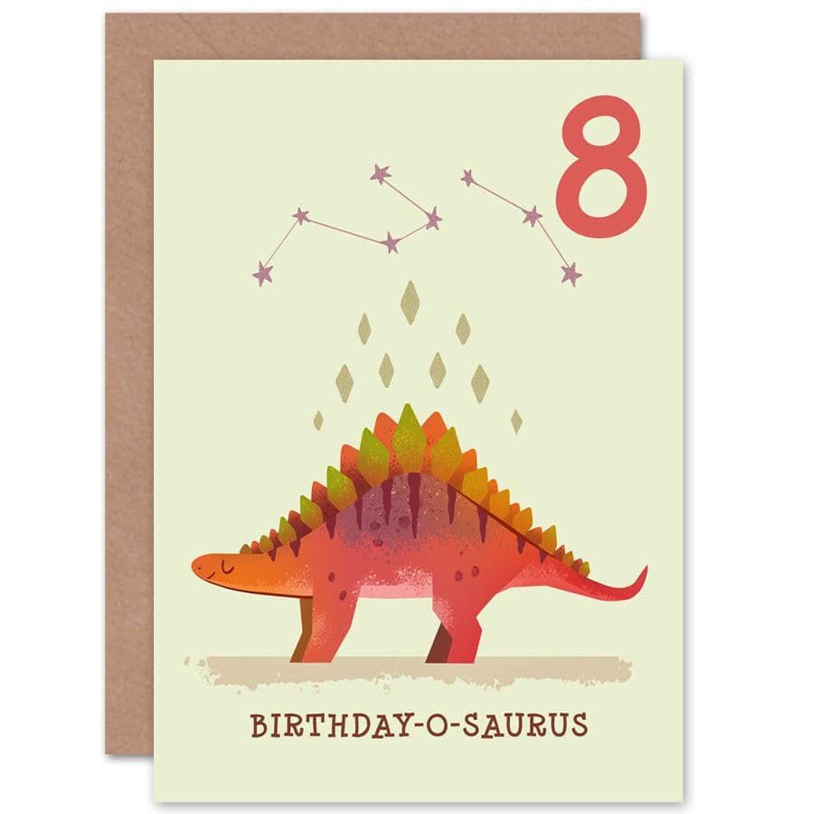 Dinosaur Stegosaurus 8th Birthday Greetings Card
