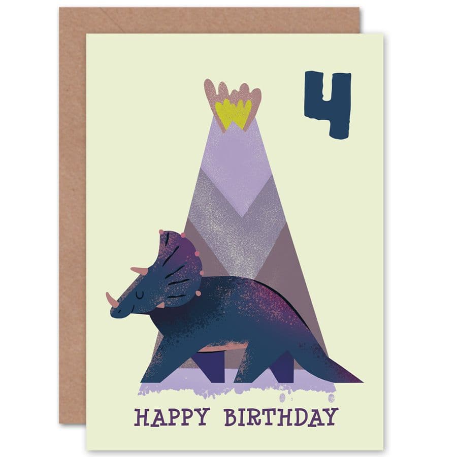 Dinosaur Triceratops 4th Birthday Greetings Card