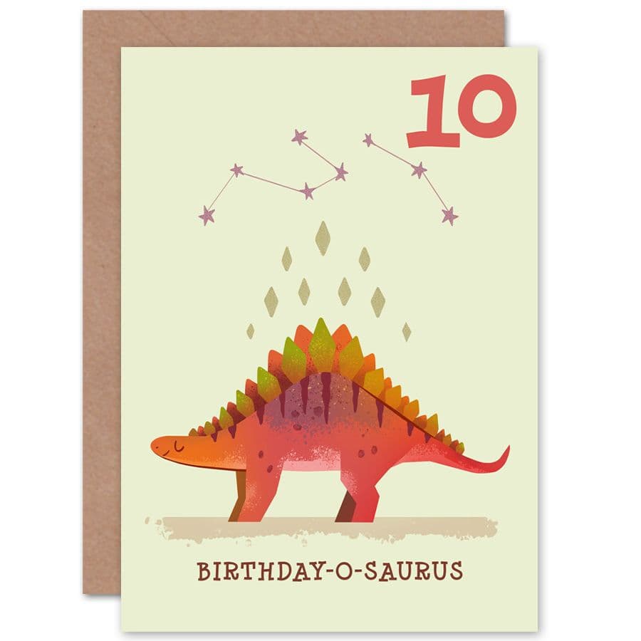 Dinosaur Stegosaurus 10th Birthday Greetings Card